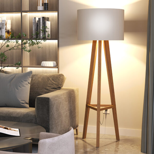 Luminária De Chão Tripé Celta Com Cúpula Abajur Off White/nat