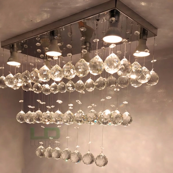 Luminária De Cristal Para Sala Com Base De Inox 50x22cm 50cm