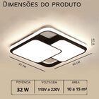 Luminária De Led De Sobrepor Quadrada Bivolt 32w 3 Em 1 Com L