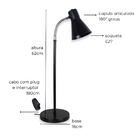 Luminária de Mesa Abajur Amélia Preta