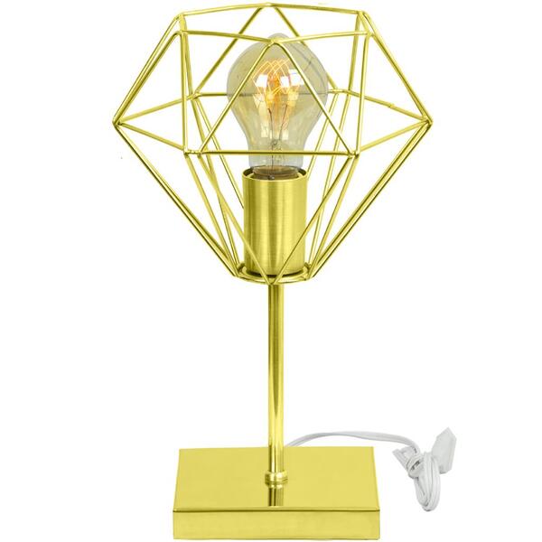 Luminária De Mesa Abajur Aramado Diamante Touch Dourado