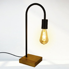 Luminária De Mesa Abajur Interruptor Sala Base Madeira Preto