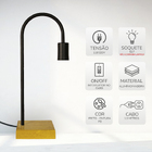 Luminária De Mesa Abajur Interruptor Sala Base Madeira Preto