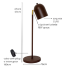 Luminária de Mesa Britney Com Cúpula Articulada Marrom Cortem