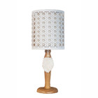 Luminária De Mesa Cúpula Com Recorte Base Em Madeira 20x49