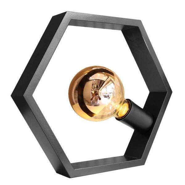 Luminária De Mesa Hexagonal Na Cor Preto Para 1 Lâmpada E-27