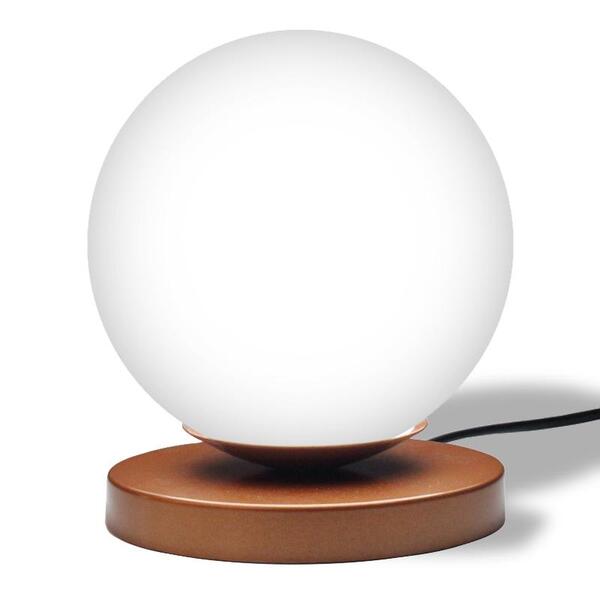 Luminária De Mesa Jabuti Cobre Ø12cm Com Globo Branco Fosco Para 1