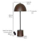 Luminária de Mesa Komaco Slim Com Cúpula Fixa Marrom Cortem