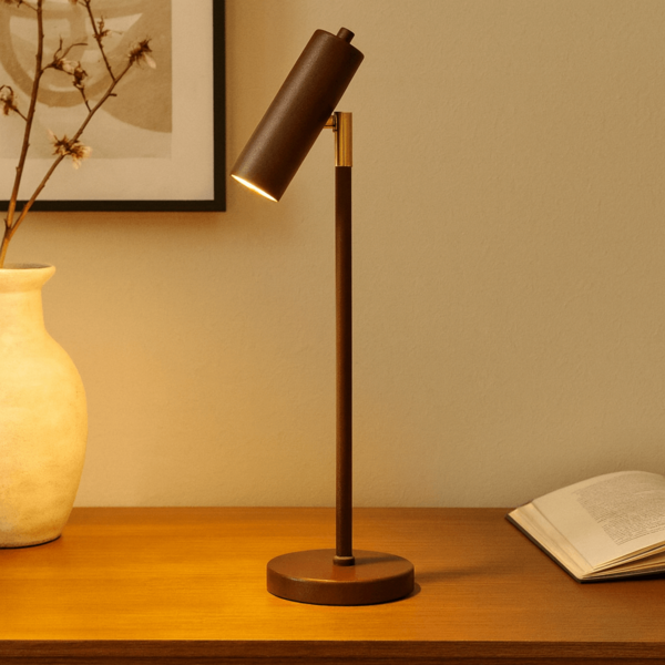 Luminária de Mesa Margot Com Cúpula Articulada Marrom Cortem