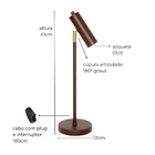 Luminária de Mesa Margot Com Cúpula Articulada Marrom Cortem