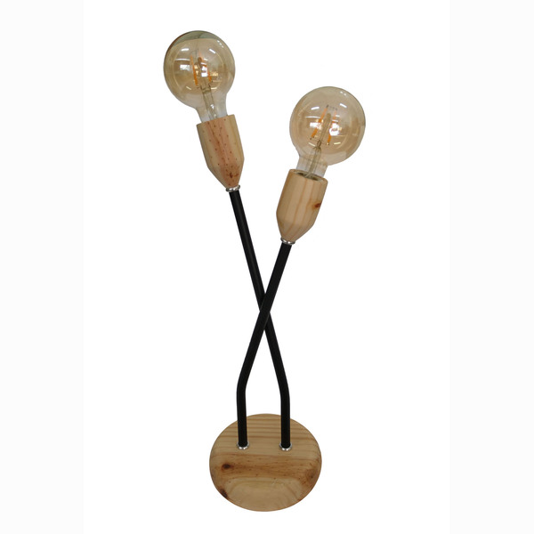 Luminária de Mesa Preta Natural Madeira 1752 BM Lamps Leroy Merlin