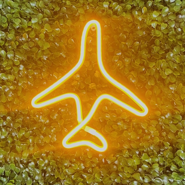 Luminária De Parede Avião Led Neon Amarelo 23cm 3d Gold Print