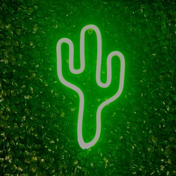 Luminária De Parede Cactus Led Neon Verde 27cm 3d Gold Print
