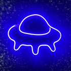 Luminária De Parede Nave Espacial Led Neon Azul 25cm 3d Gold