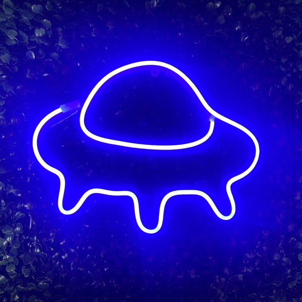 Luminária De Parede Nave Espacial Led Neon Azul 25cm 3d Gold