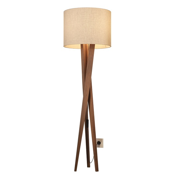 Luminária De Pé Moderna Tripé Com Cupula Redonda Cor Palha