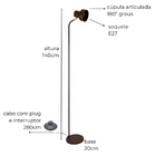 Luminária de Piso Chão Elizabeth Preta