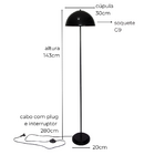 Luminária de Piso Chão Komaco Preta