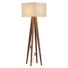 Luminaria De Piso Pés De Madeira Rustica, Cupula Quadrada Pal