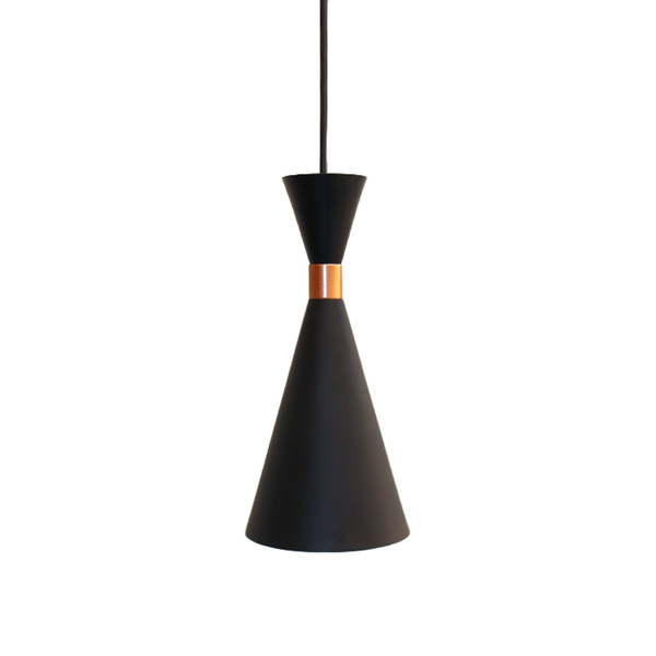 Luminária De Teto Pendente Cone Preto Com Interior Cobre Para