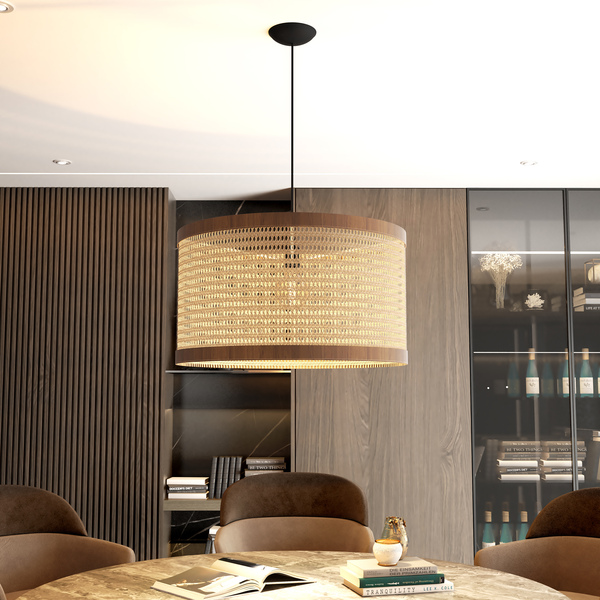 Luminária De Teto Pendente Madeira E Tela Rústica Japandi Rat