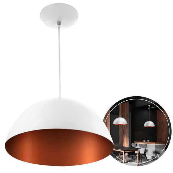 Luminaria De Teto Pendente Meia Lua 60 Cm Branco/cobre