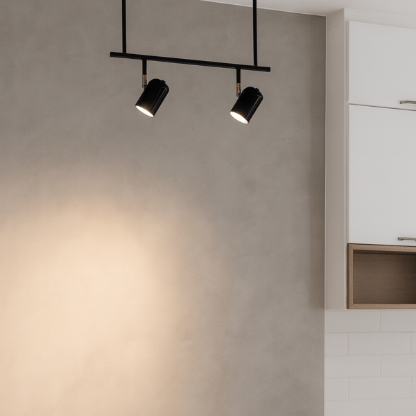 Luminária de Trilho Teto Ewa com 2 Spots Preto e Extensor 50cm