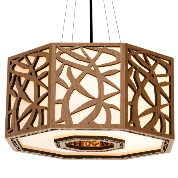 Luminária Decorativa Madeira Pendente Copacabana Octa 45cm Fr