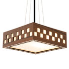 Luminária Decorativa Madeira Pendente Enseada Quad 45cm Pau F