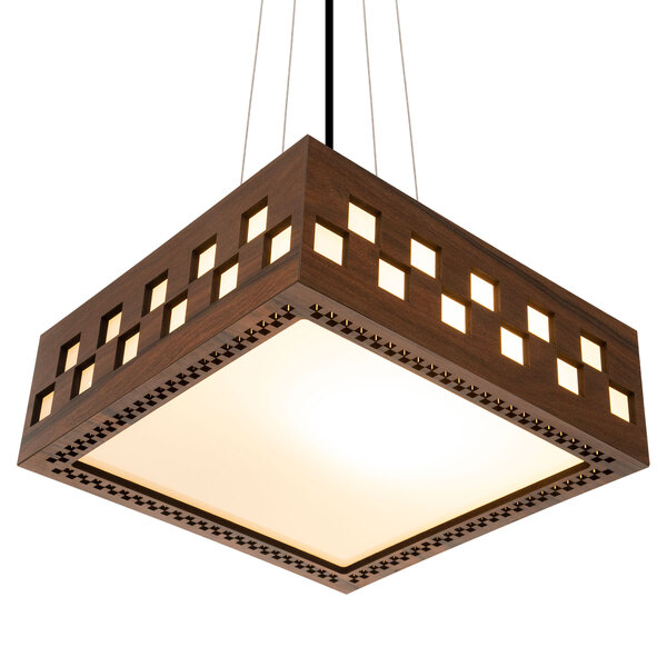 Luminária Decorativa Madeira Pendente Enseada Quad 45cm Pau F