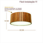 Luminária Decorativa Madeira Plafon Redondo Dunas 35cm Amendo