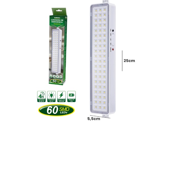 Luminária Emergência 5w 60 Leds Recarregável 6500k Cor