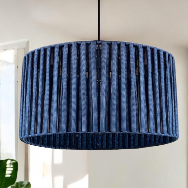 Luminária Grande Corda Náutica Azul 50cm Pendente Teto + Fio