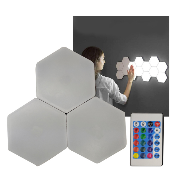 Luminaria Hexagonal Controle Remoto Rgb Led 3 Unidades Colorido