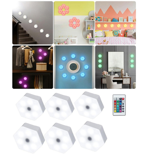 Luminaria Hexagonal Rgb Controle Remoto 6 Unidades Led Colori