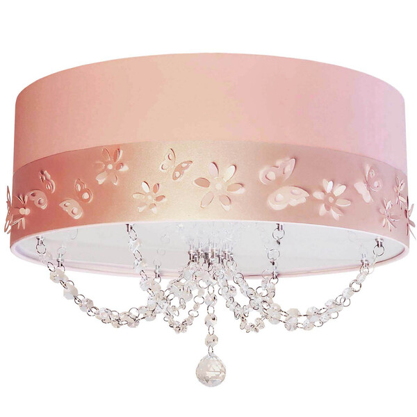 Luminária Infantil Plafon Faixa Flores E Borboletas Rosa 50