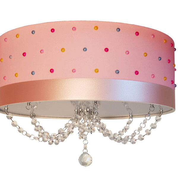 Luminária Infantil Plafon Pérolas Coloridas 40x15 Rosa