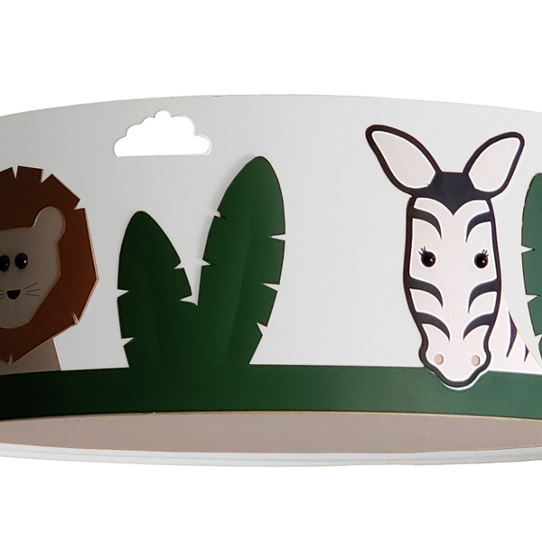 Luminária Infantil Plafon Safari Cúpula Tecido 40x15 Cm  Bran