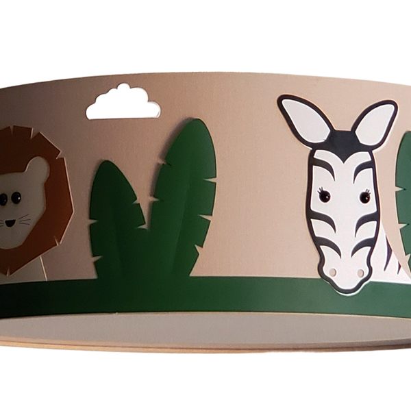 Luminária Infantil Plafon Safari Cúpula Tecido 40x15 Cm  Cáqu