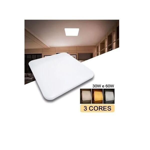 Luminária Led 30-60w 43cm 3 Cor Plafon Sobrepor Quadrado Mits