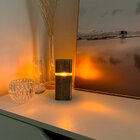 Luminária Log Led 110v Decorativa De Mesa Natural Em Madeira