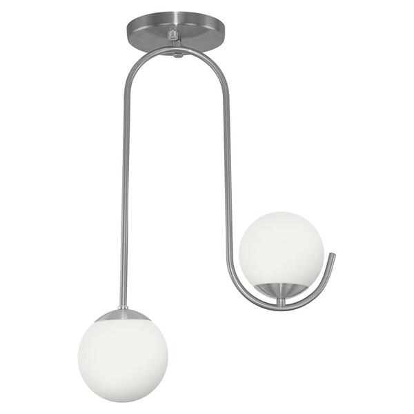 Luminária Lustre Aro Jabuticaba 2 Globos De Vidro Prata