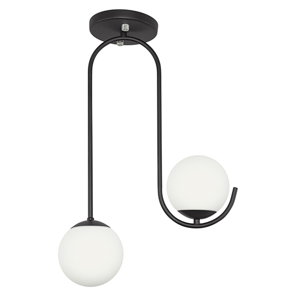 Luminária Lustre Aro Jabuticaba 2 Globos De Vidro Preto