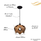 Luminária Lustre Pendente E27 Madeira Teto Sala Cozinha Lúpul