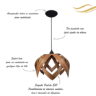 Luminária Lustre Pendente E27 Madeira Teto Sala Cozinha Lúpul