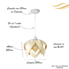 Luminária Lustre Pendente E27 Madeira Teto Sala Quarto Cozinh