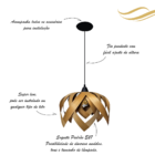 Luminária Lustre Pendente Madeira Natural Teto Sala Quarto Co