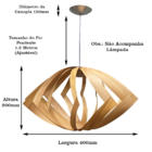 Luminária Lustre Pendente Madeira Natural Teto Sala Quarto Co