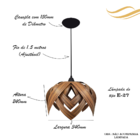 Luminária Lustre Pendente Madeira Teto Sala Cozinha Flor De L