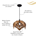 Luminária Lustre Pendente Madeira Teto Sala Cozinha Flor De L